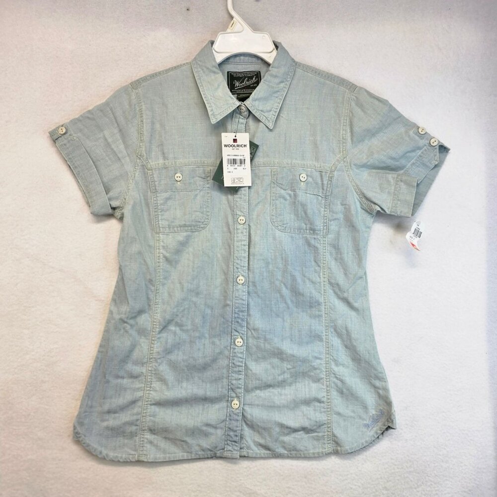 Woolrich Chambray Shirt Sz S Blue Button Down Americana Coastal Country Workwear